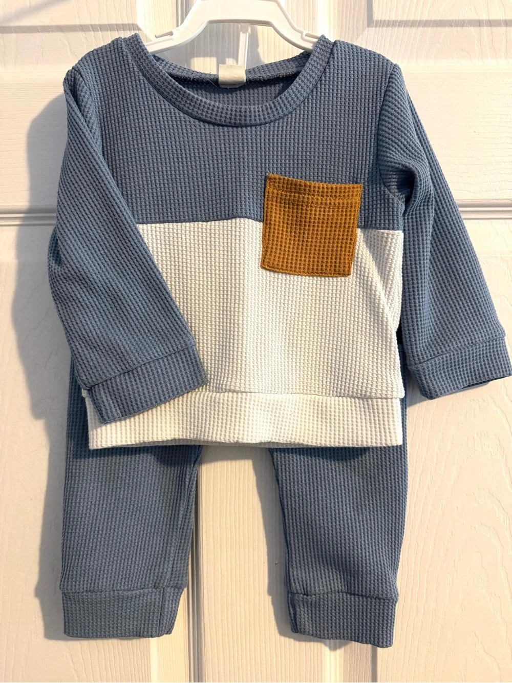 Set of 2 Baby Colorblock Waffle Knit Sweatshirt & Jogger Sets Size 80 (US 6-12m)